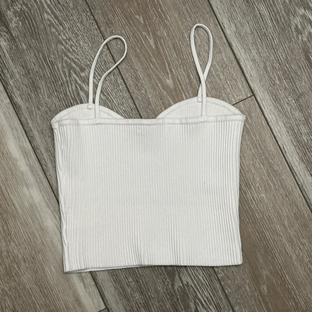 Oak & Fort Adorable Sleeveless Crop Tank / Cami Top White Rib Knit - Picture 5 of 6